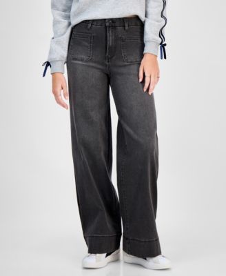 Juniors' High-Rise Patch-Pocket Wide-Leg Jeans 