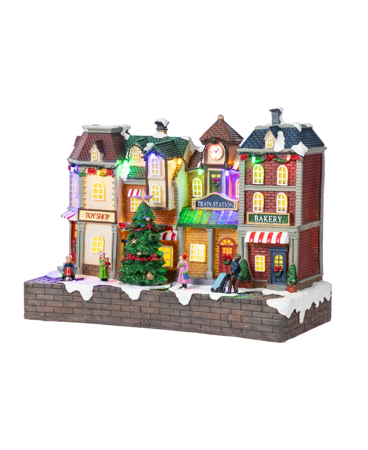 13.75" Lighted Resin Christmas Train Station Village - Multi