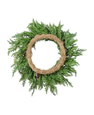 24" Polyethylene Christmas Dripping Cedar Wreath with Berries