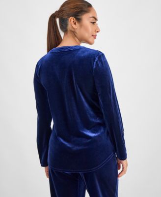 Petite Velour Split-Neck Top