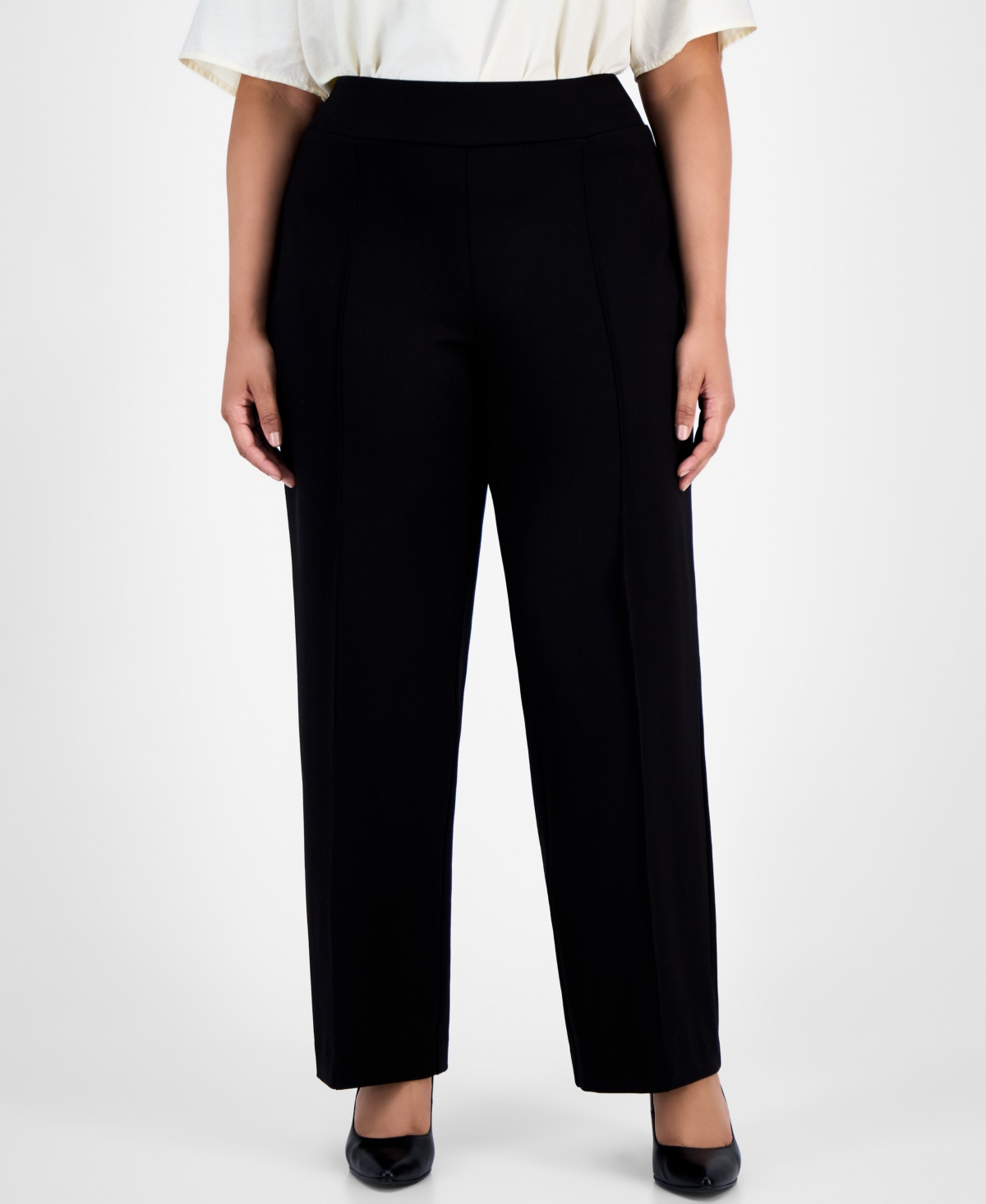 Jones New York Plus Size High-rise Pintuck Pull-on Pants In Black