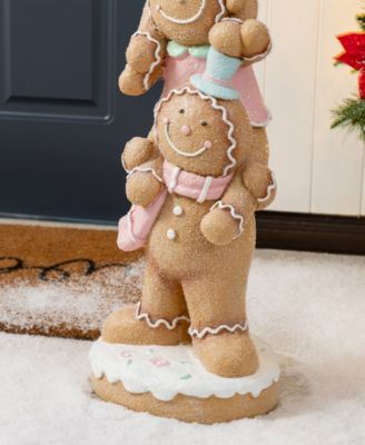 29.25" Resin Christmas Macaron Stacked Gingerbread Man Porch D&eacute;cor