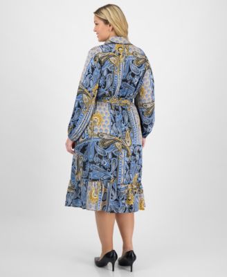 Plus Size Paisley Tie-Waist Tiered Midi Dress