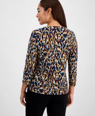 Petite Printed Henley Top
