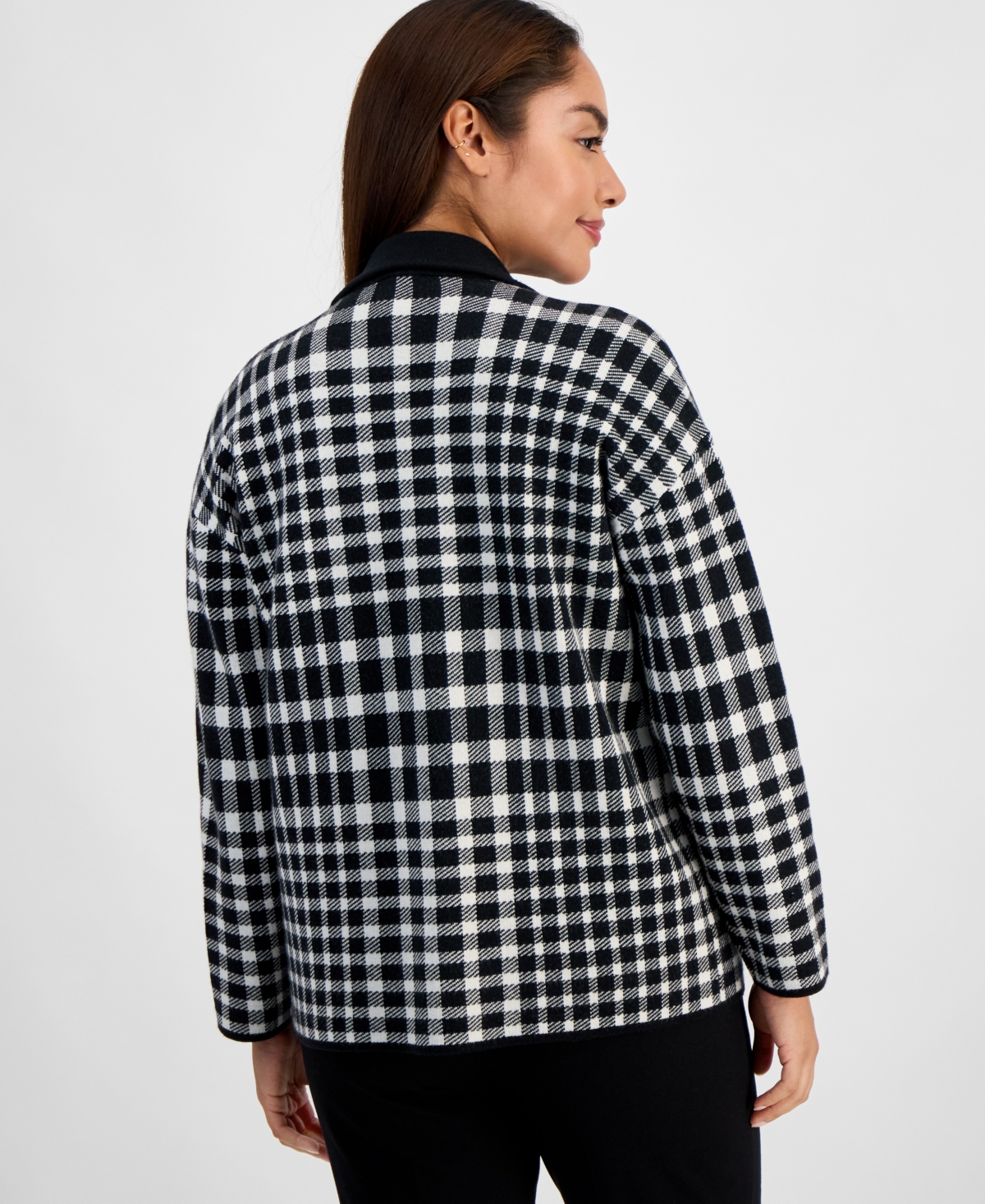 Ak Anne Klein Petite Notched-lapel Plaid Blazer In Multi