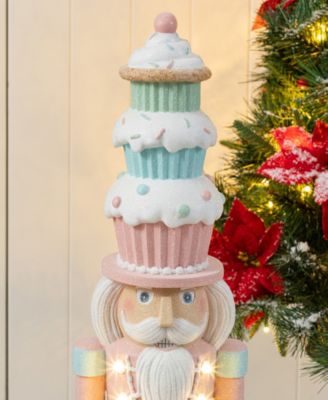 28" Lighted Macaron Resin Christmas Cupcake Nutcracker Porch D&eacute;cor