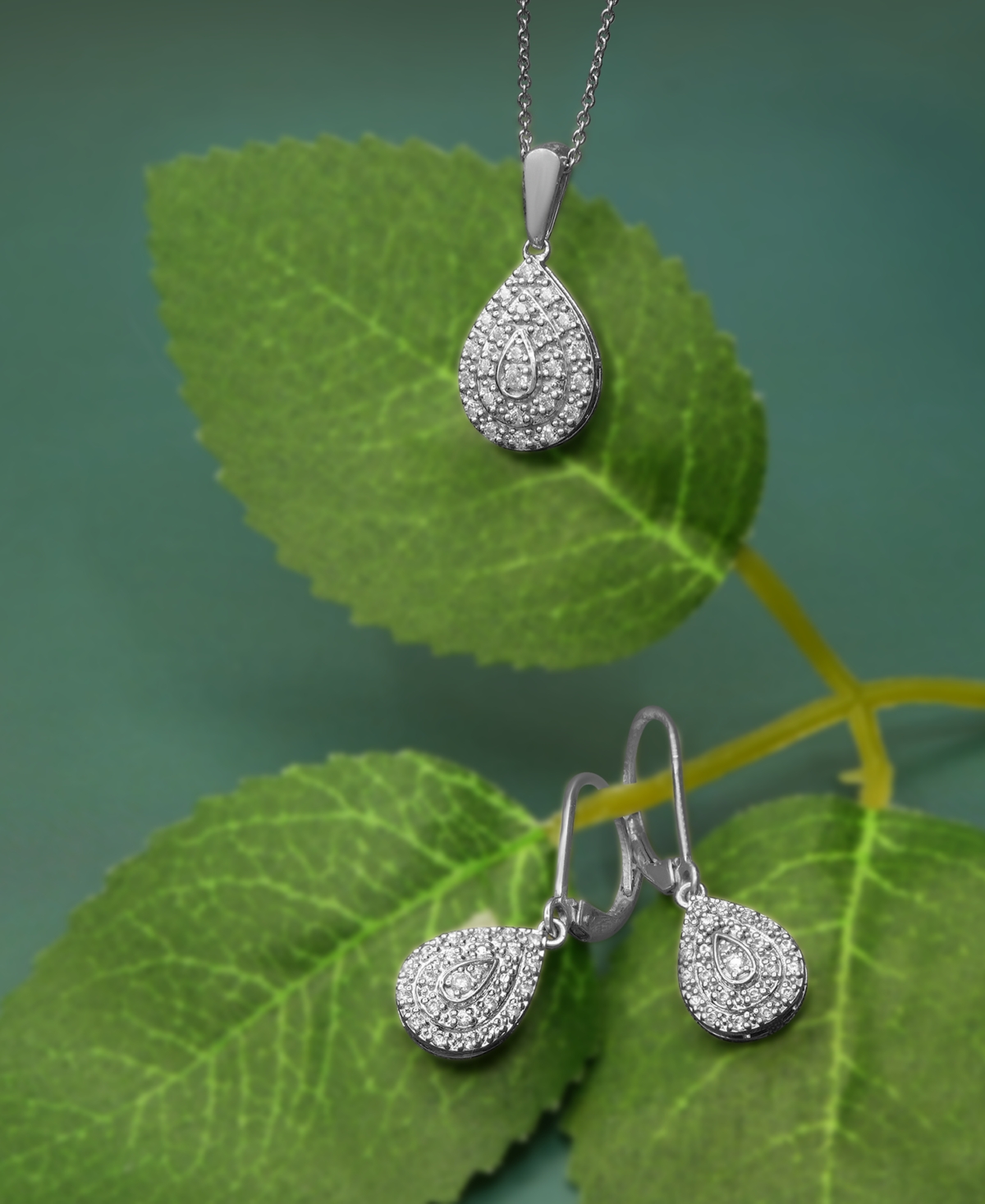 Macy's Diamond Teardrop Cluster 18" Pendant Necklace (1/4 Ct. T.w.) In Sterling Silver,  Exclusive In Metallic