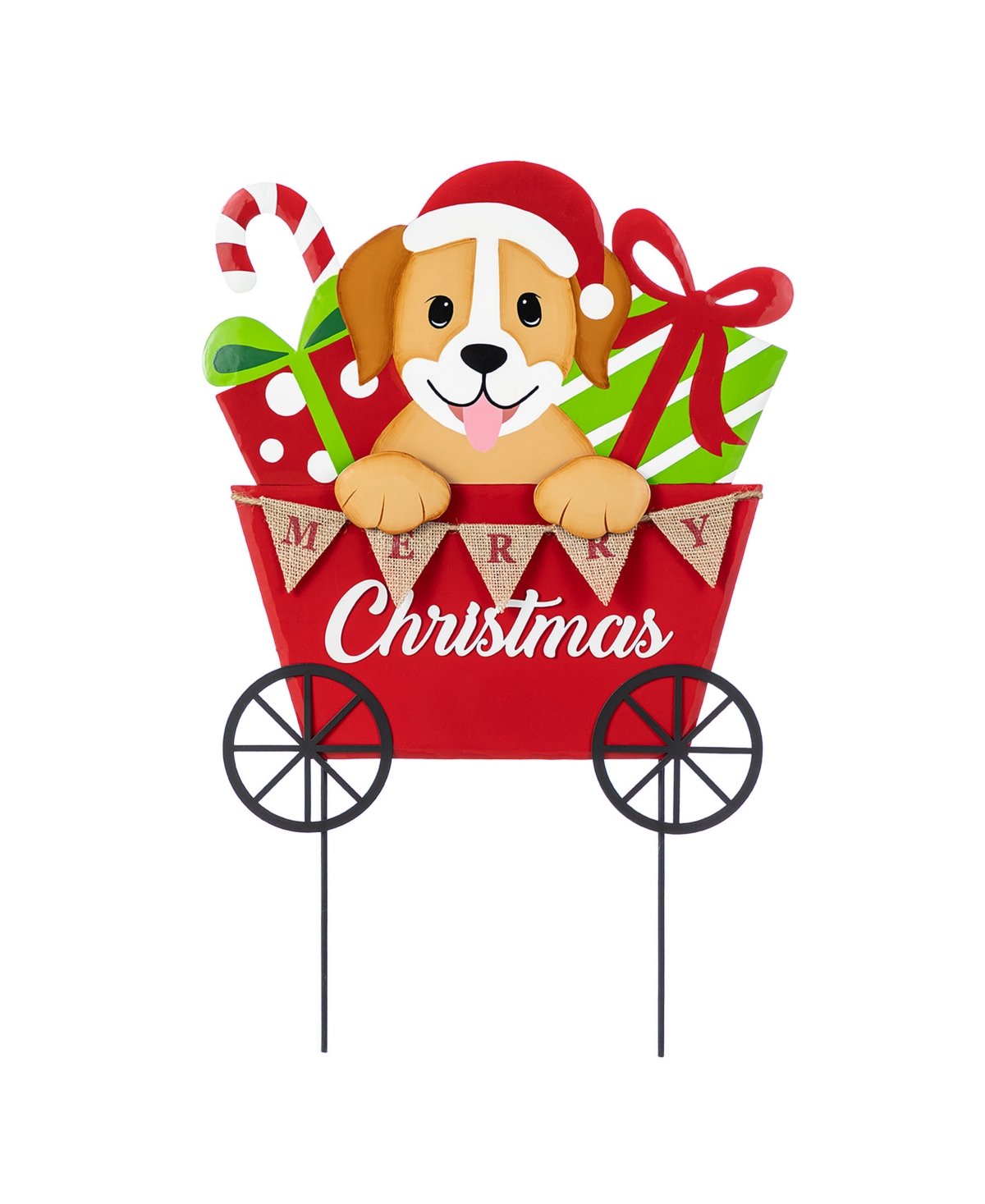 24" Metal Christmas Dog and Gift Cart Yard Stake - Multi