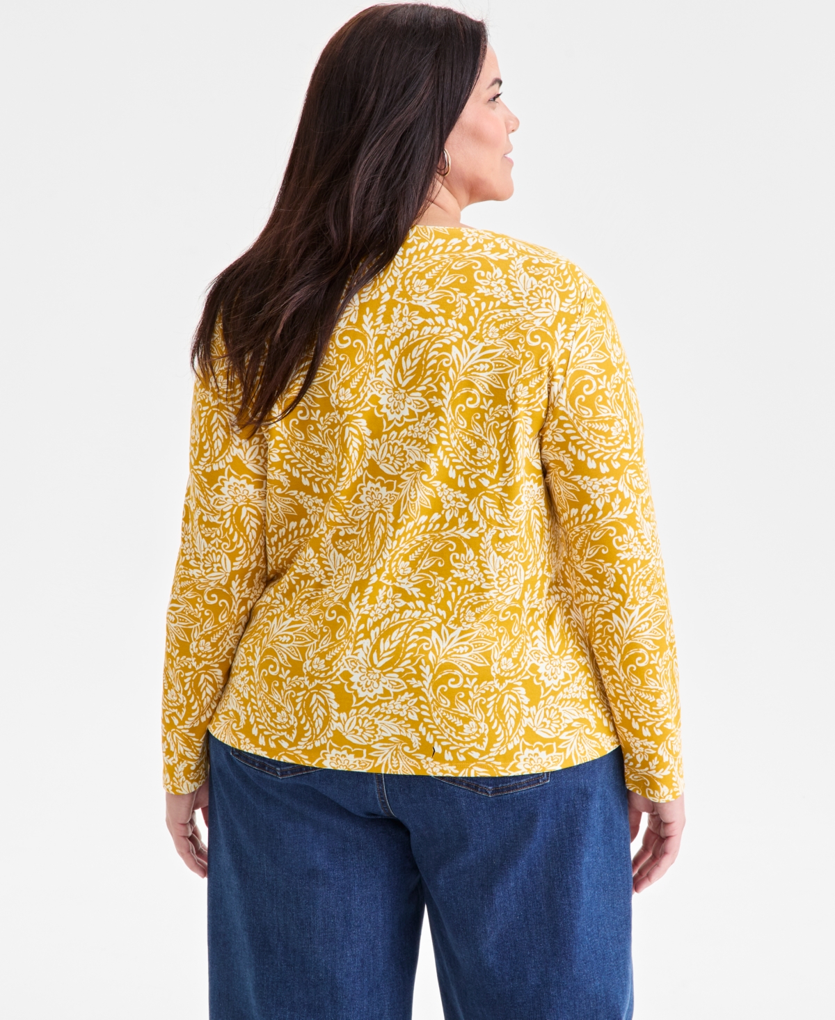 Style & Co Plus Size Printed Long-sleeve Top, Macy's Exclusive In Yellow