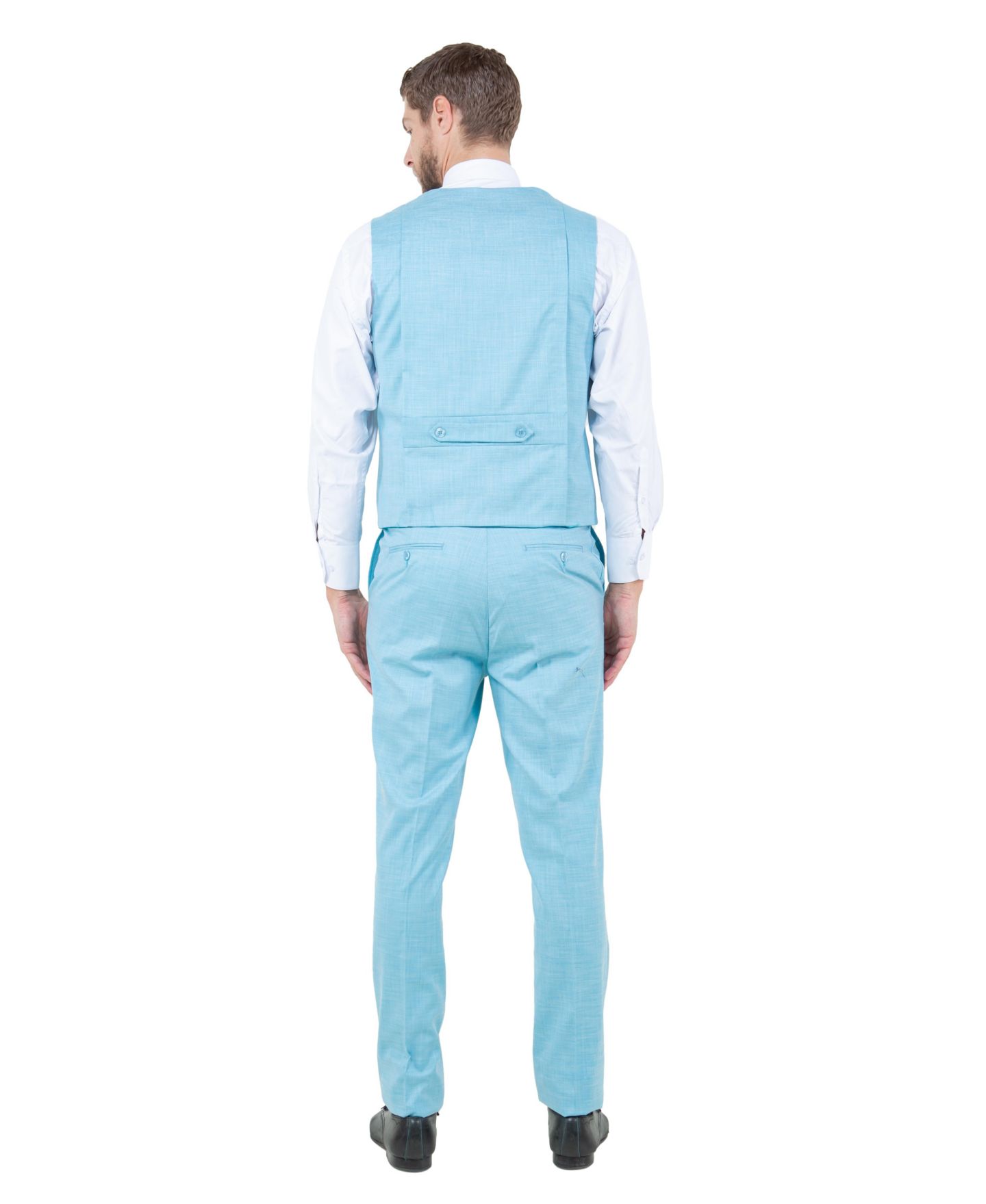 Мужские куртки Stacy Adams Solid Textured 3-Piece Jacket With Solid Vest And Pants Suit Notch Lapel, цвет: Аквамариновый — фото 5