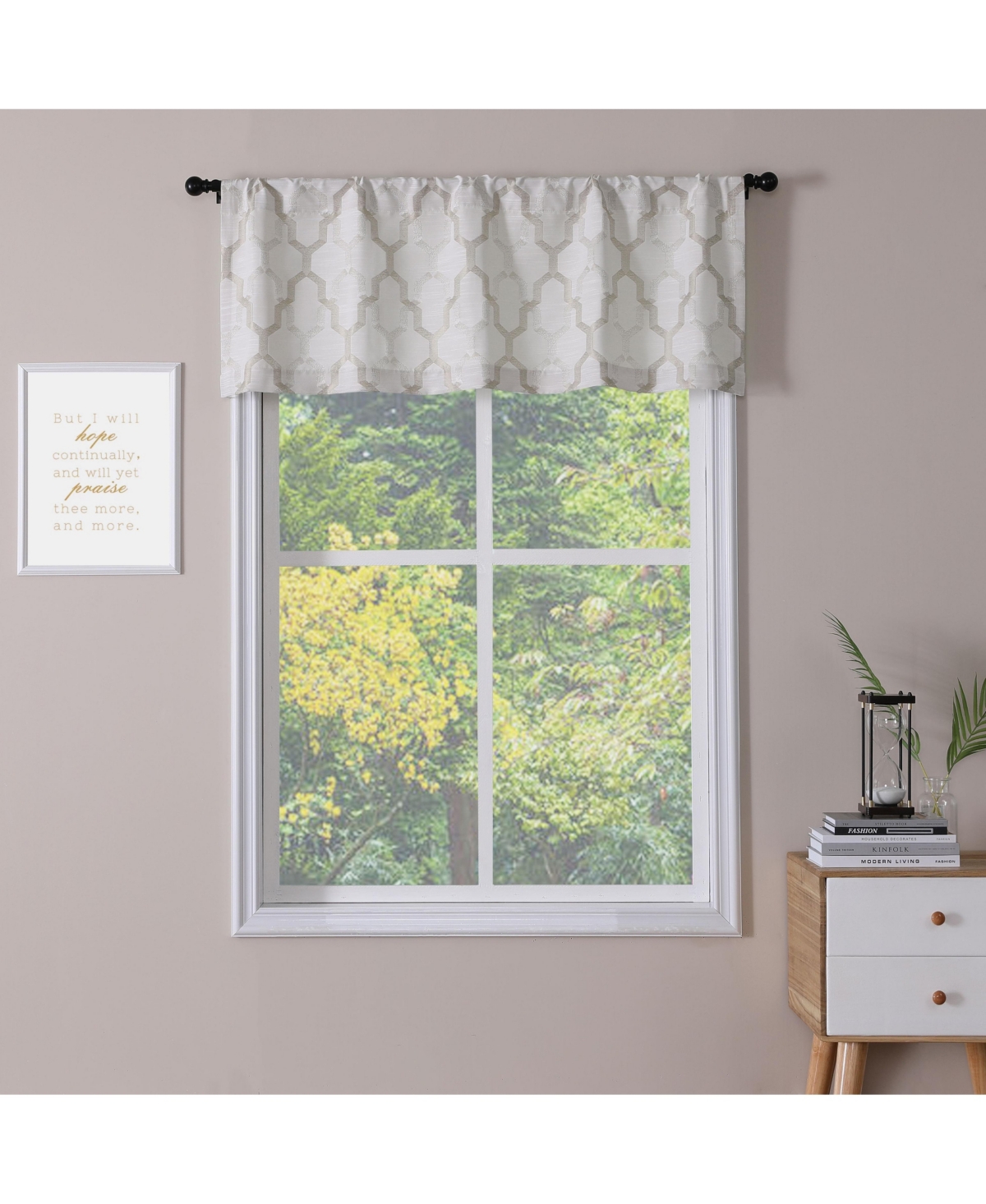 Living Shabby Trellis Clover Rod Pocket Window Curtain Valances - 56 in. W x 14 in. L, Neutral/Linen - Neutral/linen