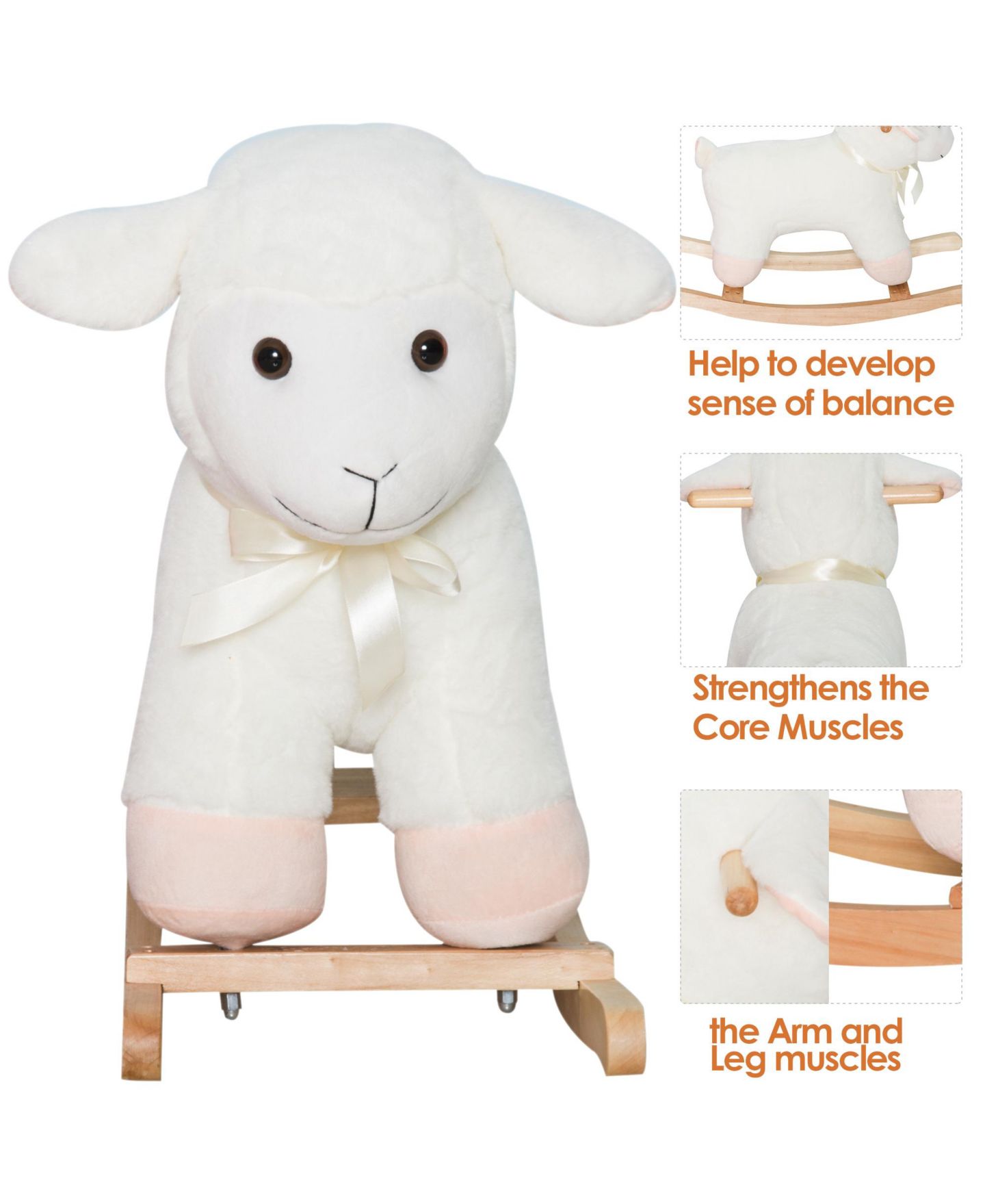 Детская мягкая игрушка Qaba Lamb Rocking Horse, Wooden, Supports Up to 66 lbs, Ages 18 Months+ — фото 5