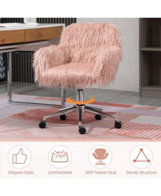 Faux Fur Home Office Chair, Vanity Chair w/ Adjustable Height,