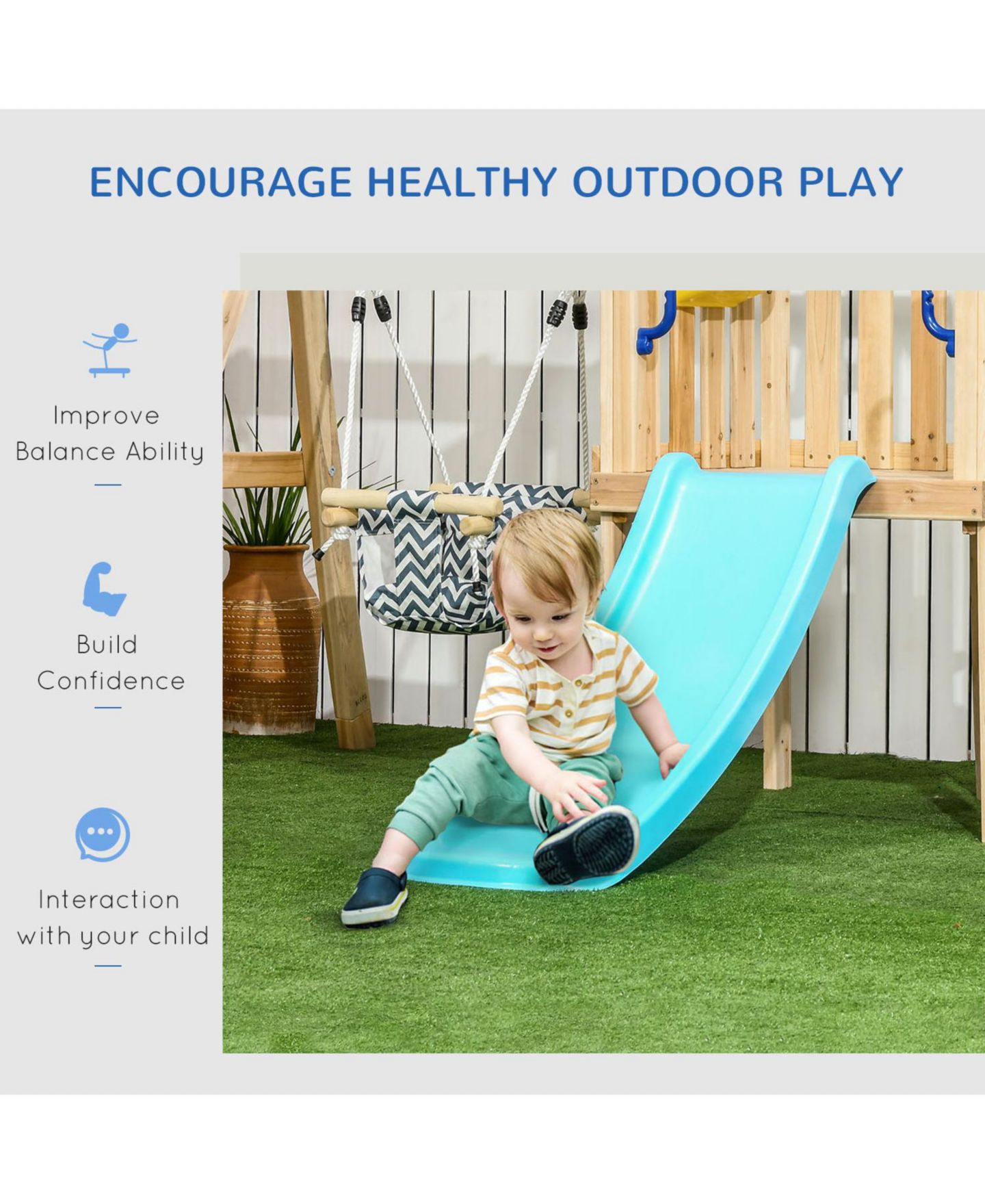Детский игровой набор Outsunny 3 in 1 Wooden Outdoor Playset with Baby Swing Seat, Toddler Slide, Captain's Wheel & Telescope, Ages 1.5-4 — фото 4