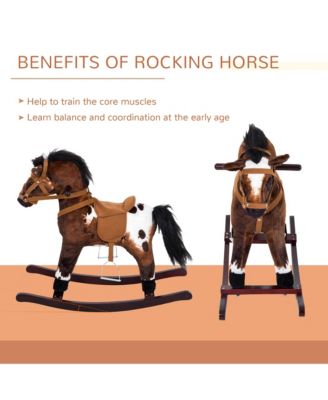 Kids Wooden Plush Ride-On Rocking Horse Chair Toy, /