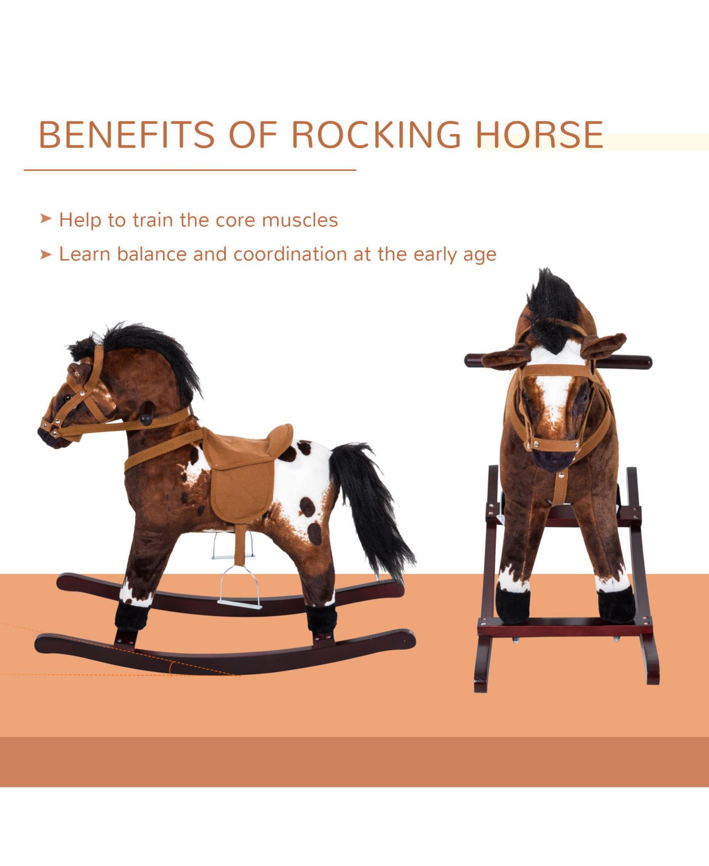 Детская мягкая игрушка Qaba Metal Plush Rocking Horse, 88 lb. Weight Capacity, Ages 3+ — фото 5