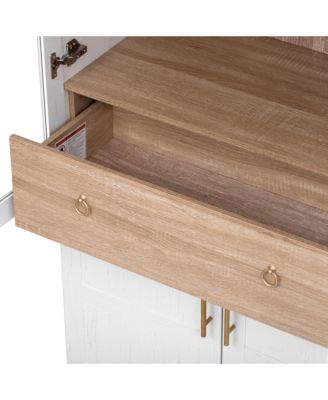 CASAINC 71" MDF, Laminate Adjustable Shelves, Hidden Drawer, Glass Door, Door Racks Kitchen Pantry Cabinet