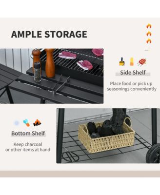 30" Portable Charcoal BBQ Grill with Storage Shelf and Wheels