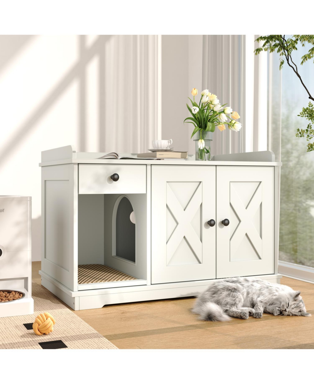 Cat Litter Box Enclosure Furniture - White