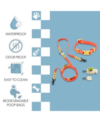 Luna 8FT Adjustable 6-in-1 Waterproof Hands-Free Leash and Collar with LED Flashlight, Bag Dispenser, and Poop Bag Holder