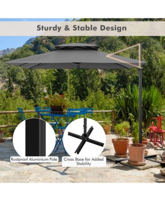 Patio 9.5FT Square Cantilever Offset Umbrella Double Vented 360 Heavy Duty