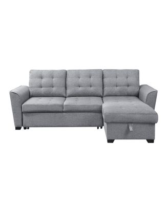 90.5"W Light Gray Linen Sleeper Sectional Sofa with Reversible Storage Chaise