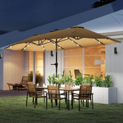 13' Double-Sided Patio Umbrella with Solar Lights and Crank