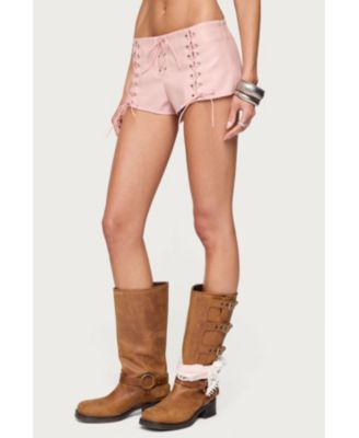 Womens Elisha Lace Up Faux Leather Shorts