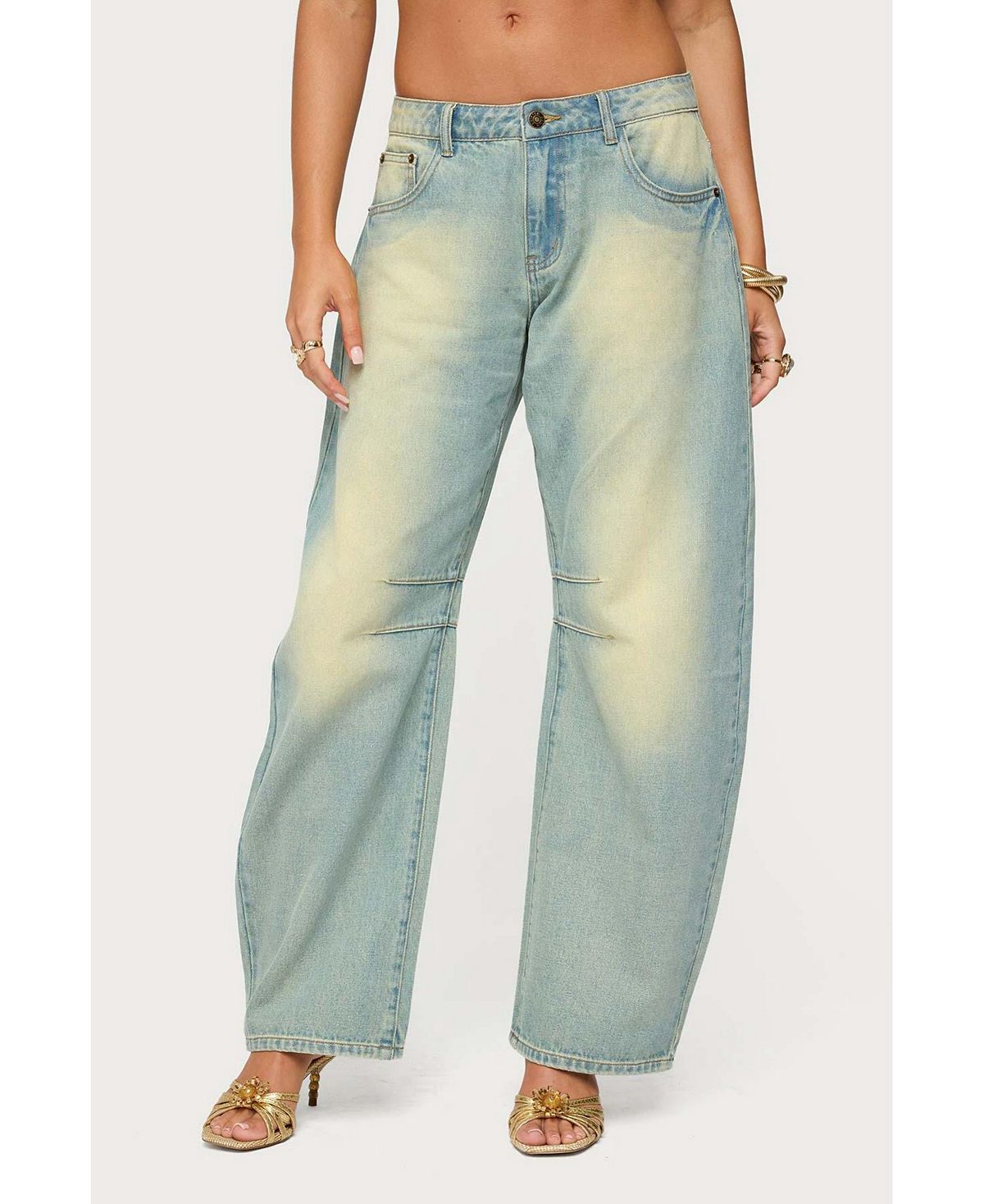 Edikted Women's Cayden Low Rise Washed Barrel Jeans view 1 — MAYCSS fashion products