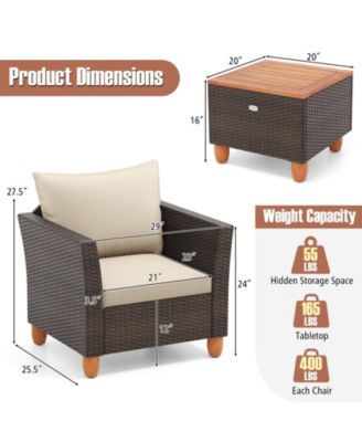 Patio Conversation Set of 3 with Comfortable Cushions and Hidden Storage Coffee Table – Ideal for Outdoor Use