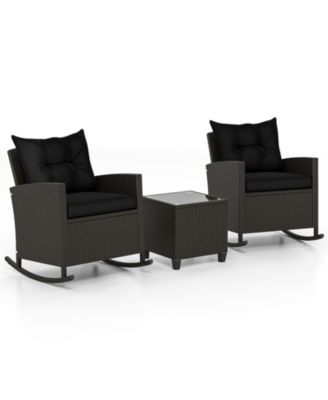Weather-Resistant 3-Piece Patio Rocking Chair Set with Cushions and Tempered Glass Table – Ideal for Outdoor Lounging