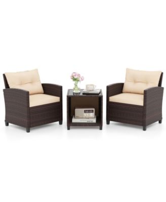 Outdoor 3-Piece Rattan Furniture Set with Comfortable Chairs and Coffee Table with Hidden Storage