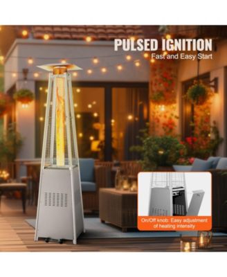 Outdoor Pyramid-Style Propane Patio Heater with Glass Flame Tube and Wheels – Elegant Heating for Garden or Patio