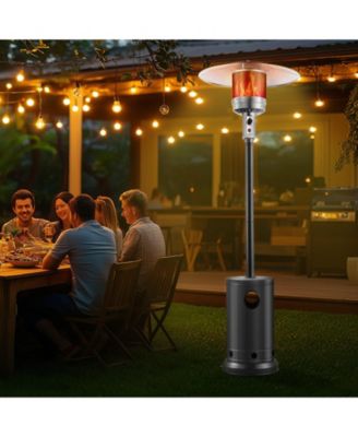 Hammered Finish Tall Propane Heater with Integrated Table – Elegant Outdoor Heating Solution for Patio or Garden