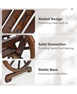 Patio Wagon Wheel Bench Outdoor Garden Wooden Rustic Bench w/ Slatted Design