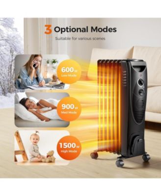 Portable Electric Radiator Heater, Oil Filled with 3 Heat Settings, Adjustable Thermostat, Overheat & Tip-Over Protection For Indoor Use, 1500W (Black)