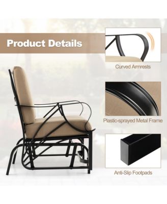 2 Pieces Patio Glider Chair Outdoor Metal Glider with Seat and Back Cushions Backyard Poolside