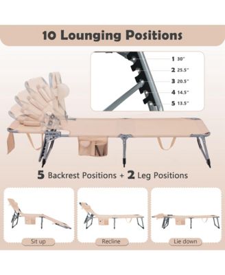 2PCS Outdoor Beach Lounge Chair Folding Chaise Lounge with Pillow