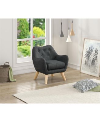 19.5"W Gray Linen Kids Chair with Button Tufted Back and Wooden Legs