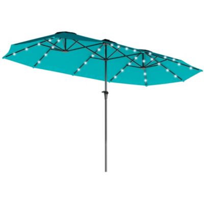 13' Double-Sided Patio Umbrella with Solar Lights and Crank