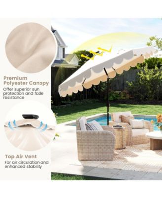 9.3 FT Solar Patio Umbrella w/ 32 LED Lights & Vented Top & Ruffles