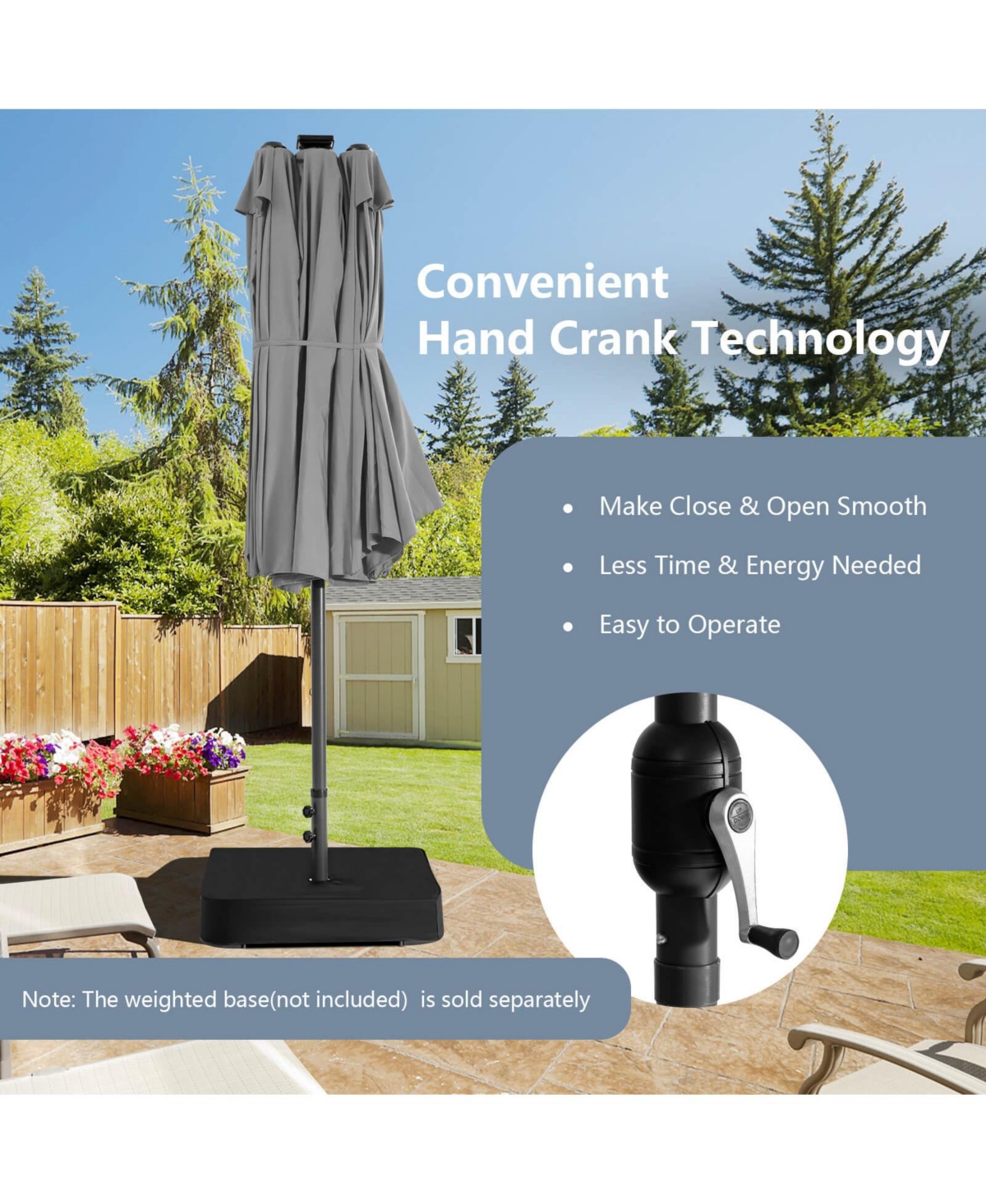 Gymax 15FT Twin Patio Double-Sided Umbrella 48 Solar Led Lights Crank Outdoor