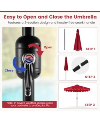 9.3 FT Solar Patio Umbrella w/ 32 LED Lights and Vented Top and Ruffles