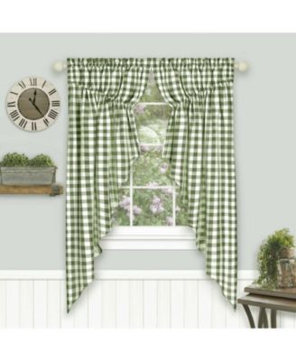 Farmhouse Plaid Gingham Check Swag Valance Curtain Panel Pair