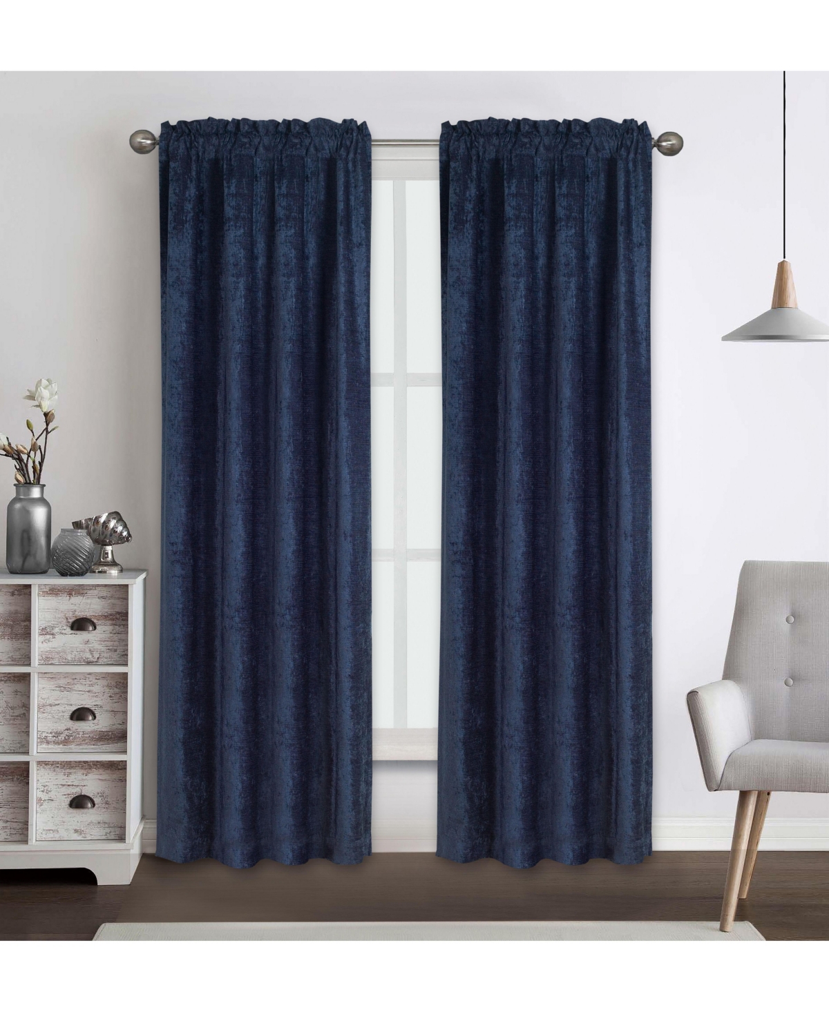 2 Piece Heavy Weight Light Filtering Rod Pocket Luxurious Royal Chenille Curtain Panels - Gray - Gray