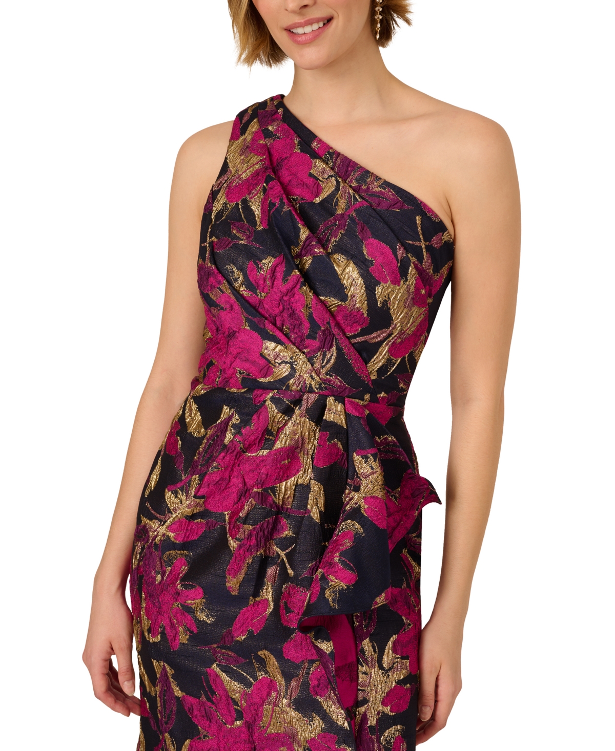 Adrianna Papell Women's Jacquard One-Shoulder Gown