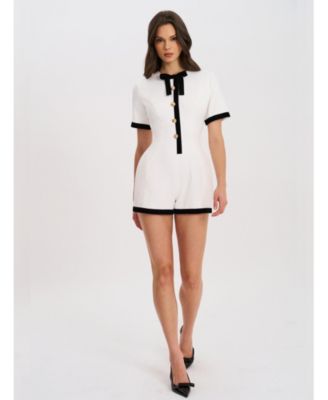 Women's Idina Business Casual White Romper with Black Trim