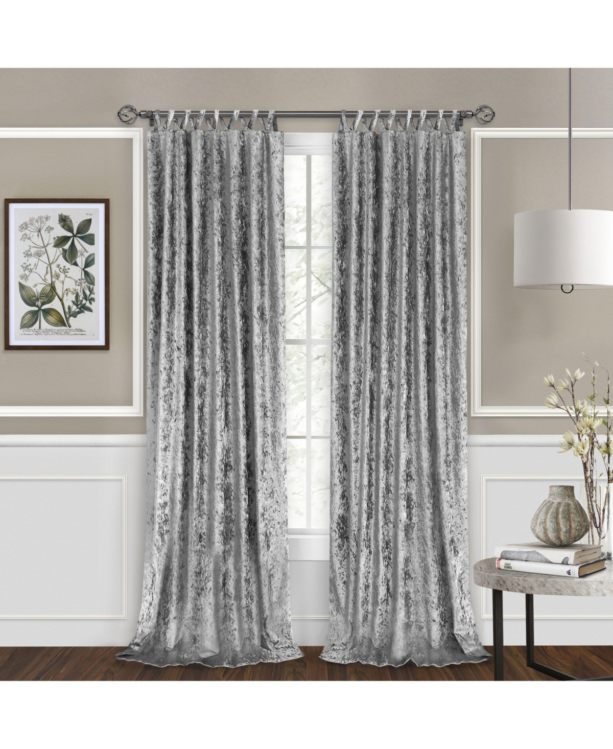 Park Avenue 2 Piece Criss-Cross Tab Top Velvet Window Curtain Panels - 84 in. Long - Moss - Moss