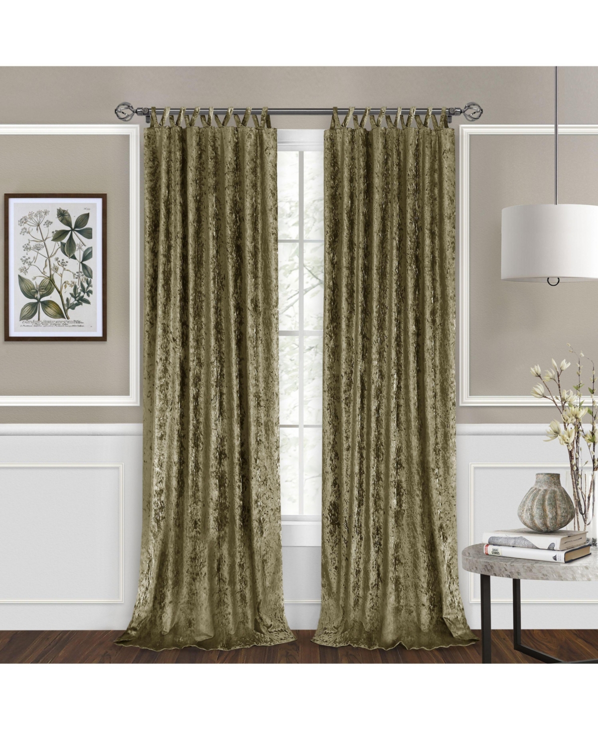 Park Avenue 2 Piece Criss-Cross Tab Top Velvet Window Curtain Panels - 84 in. Long - Moss - Moss
