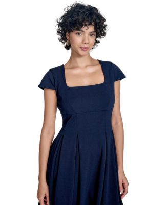 Women's Scuba Crepe Square-Neck Fit & Flair Dress